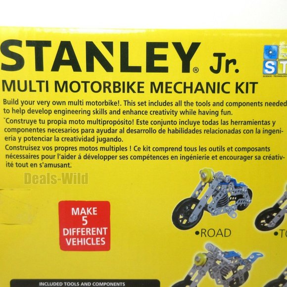 Stanley Jr. Multi Motorbike Mechanic Building Kit 139 Pieces 5-in-1 Motorcycle - Picture 4 of 4